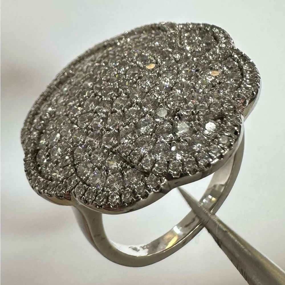 Sterling Silver Pave Diamond Cluster Ring - Silver